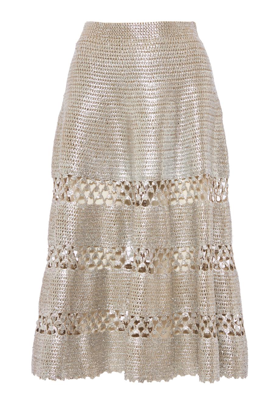 Foil crochet cotton midi skirt in silver