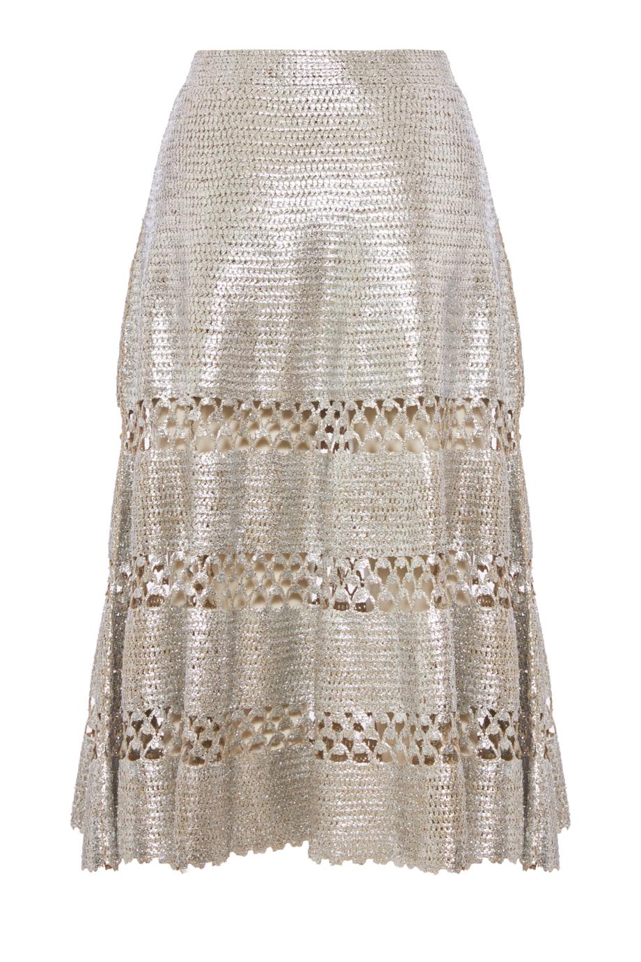 Foil crochet cotton midi skirt in silver