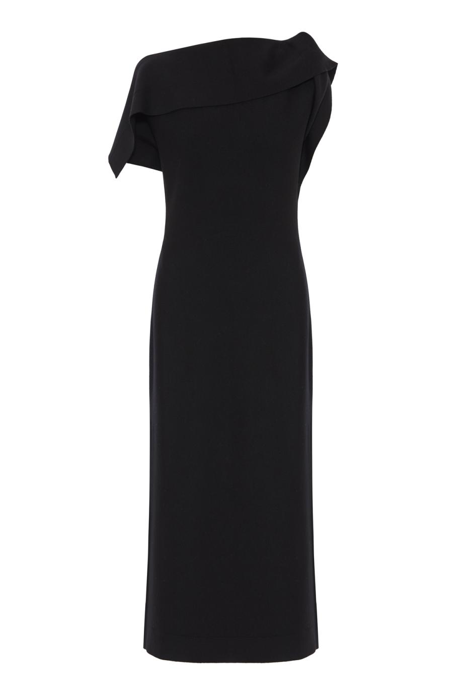 Wool-blend knit midi dress in black