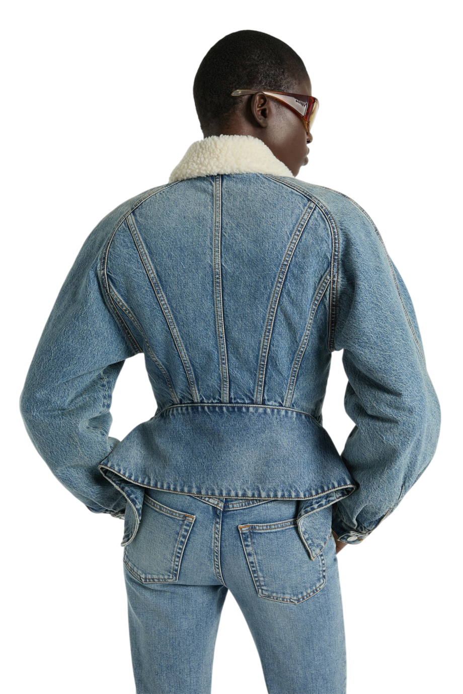 Shearling-collar denim jacket in blue jean