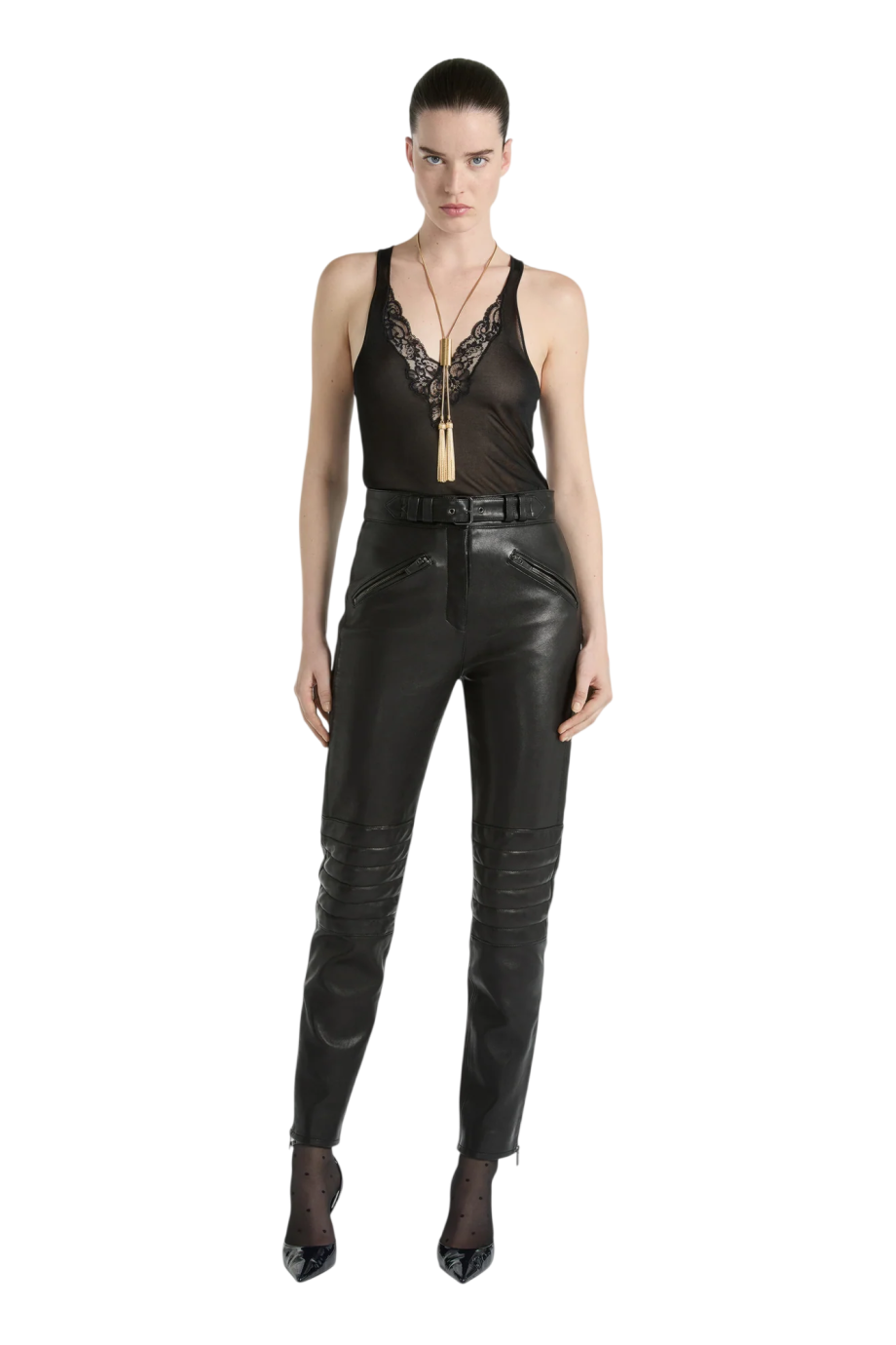 Biker lambskin pants in black