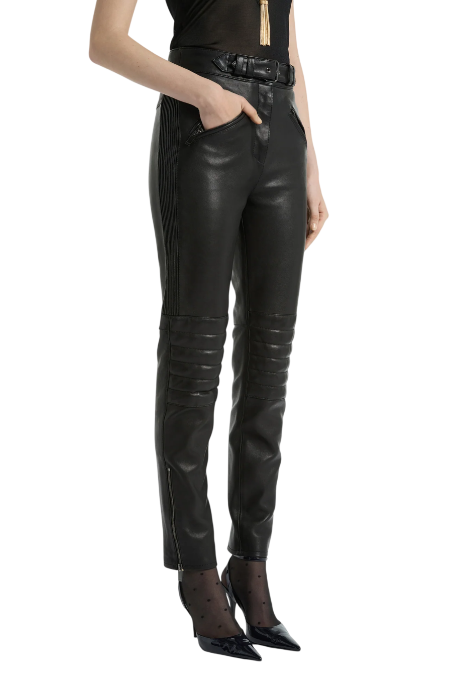 Biker lambskin pants in black