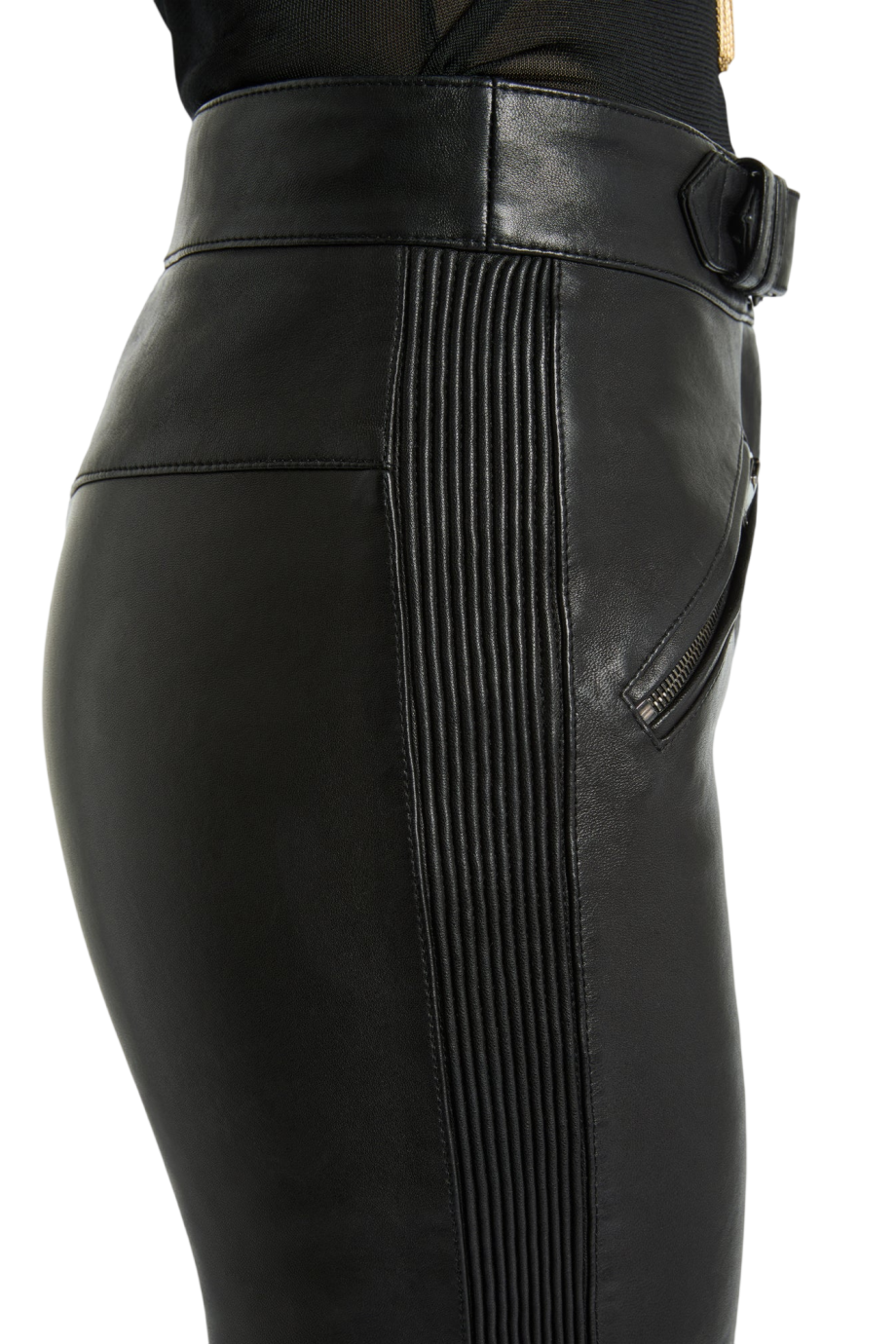 Biker lambskin pants in black