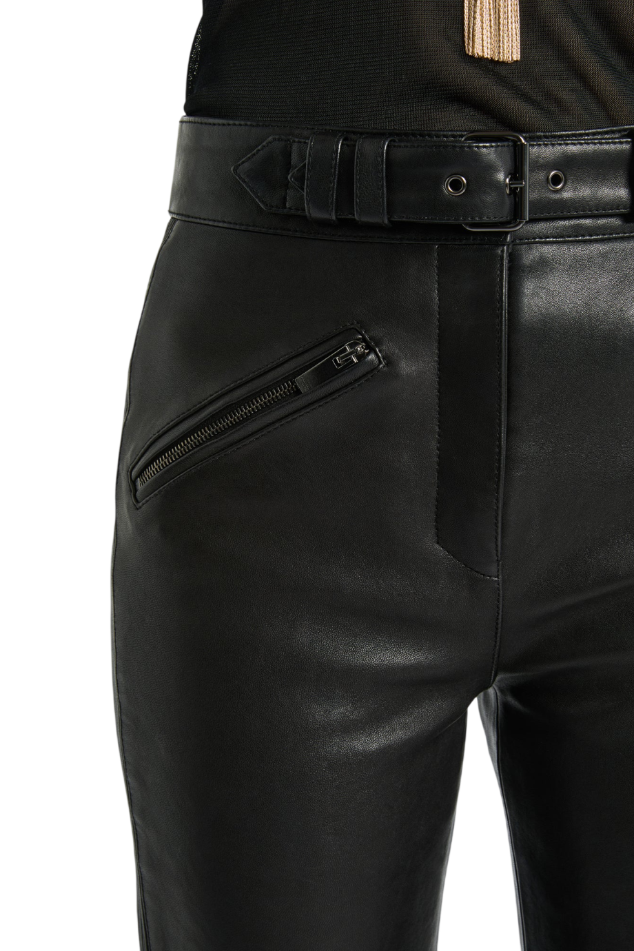 Biker lambskin pants in black
