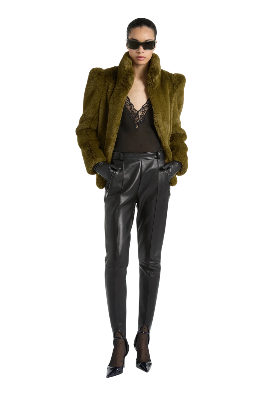 Stirrup lambskin pants in black