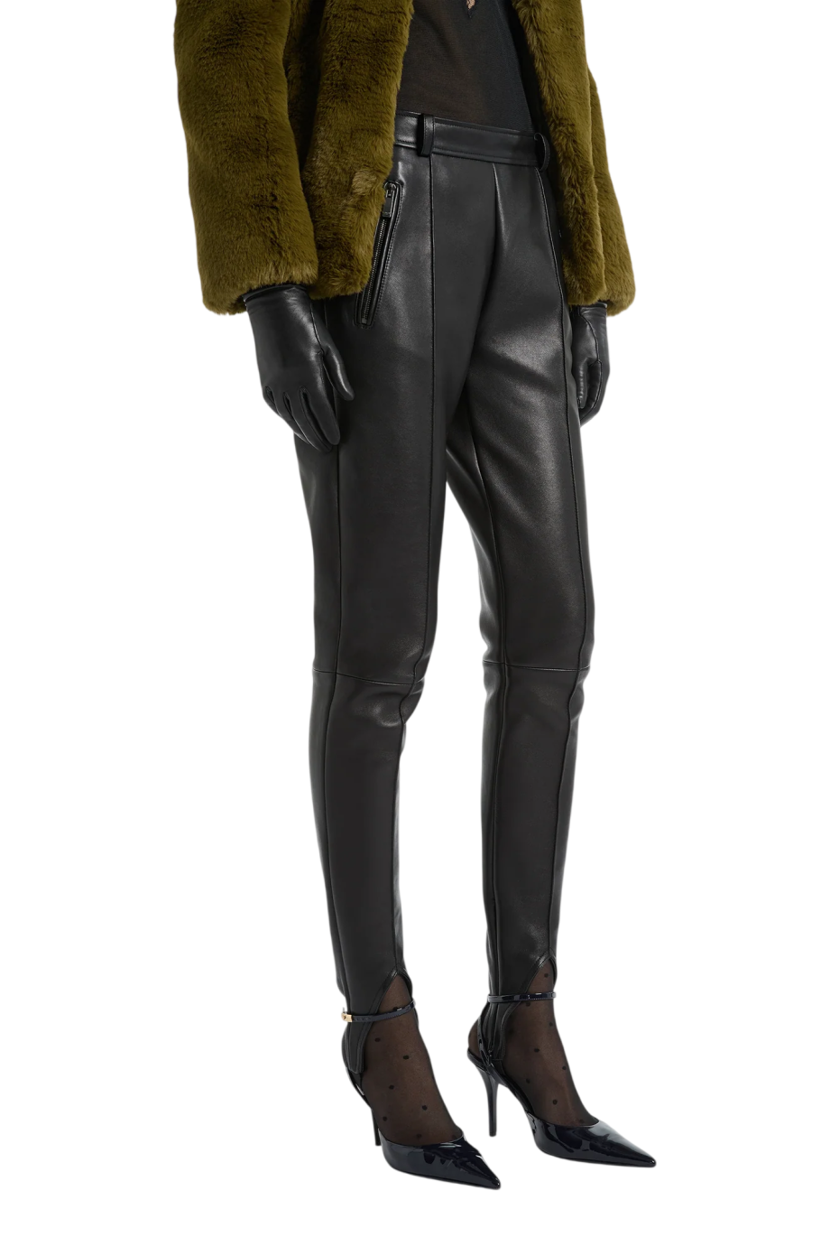 Stirrup lambskin pants in black