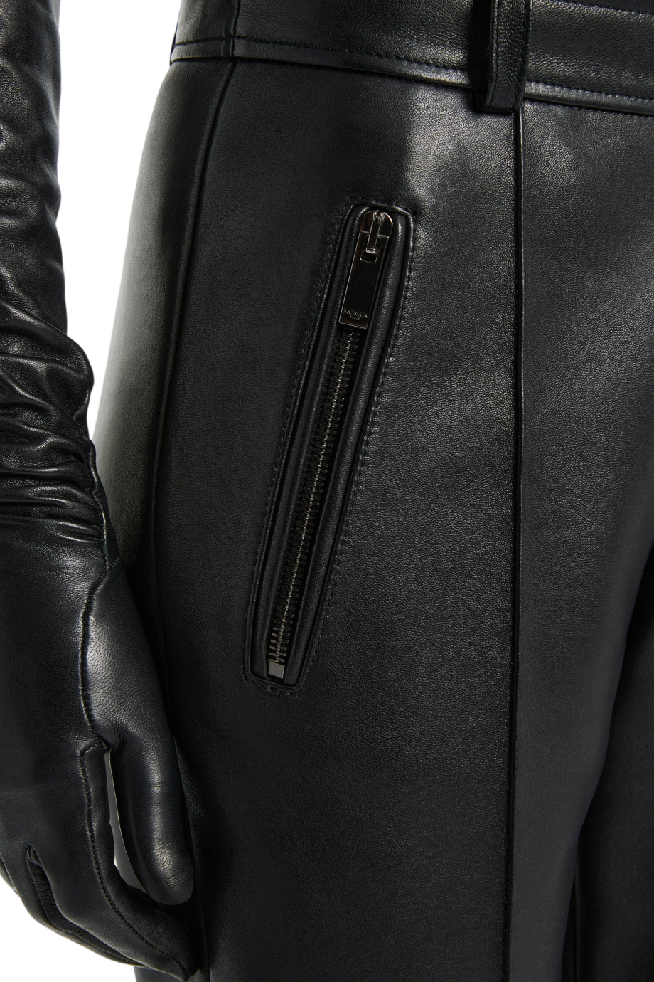 Stirrup lambskin pants in black