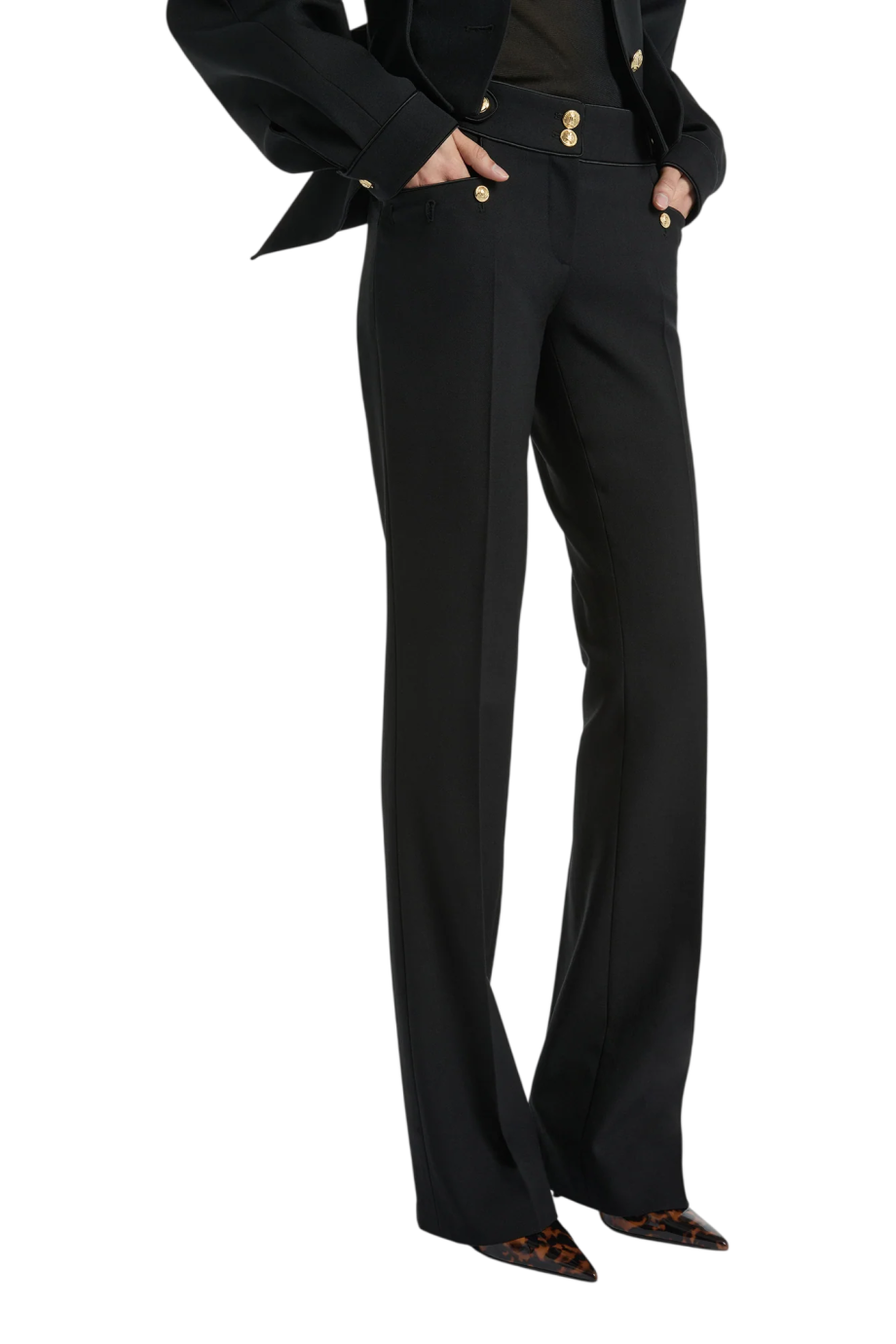 Pleated wool gabardine pants in black