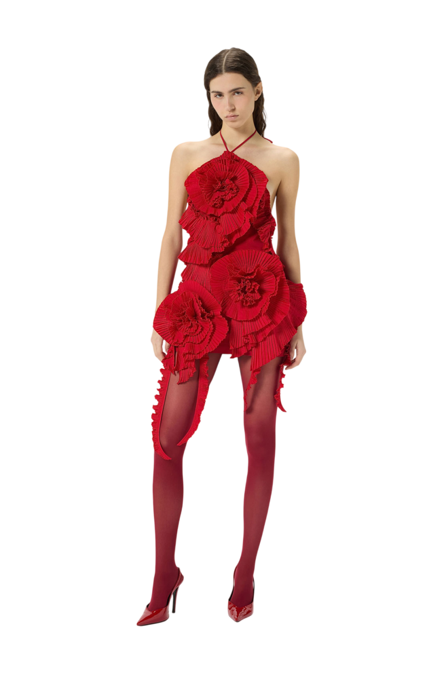 Appliquéd taffeta mini dress in lipstick red