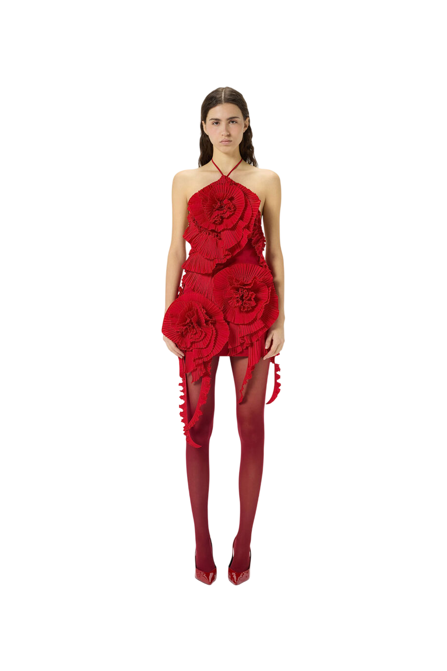 Appliquéd taffeta mini dress in lipstick red