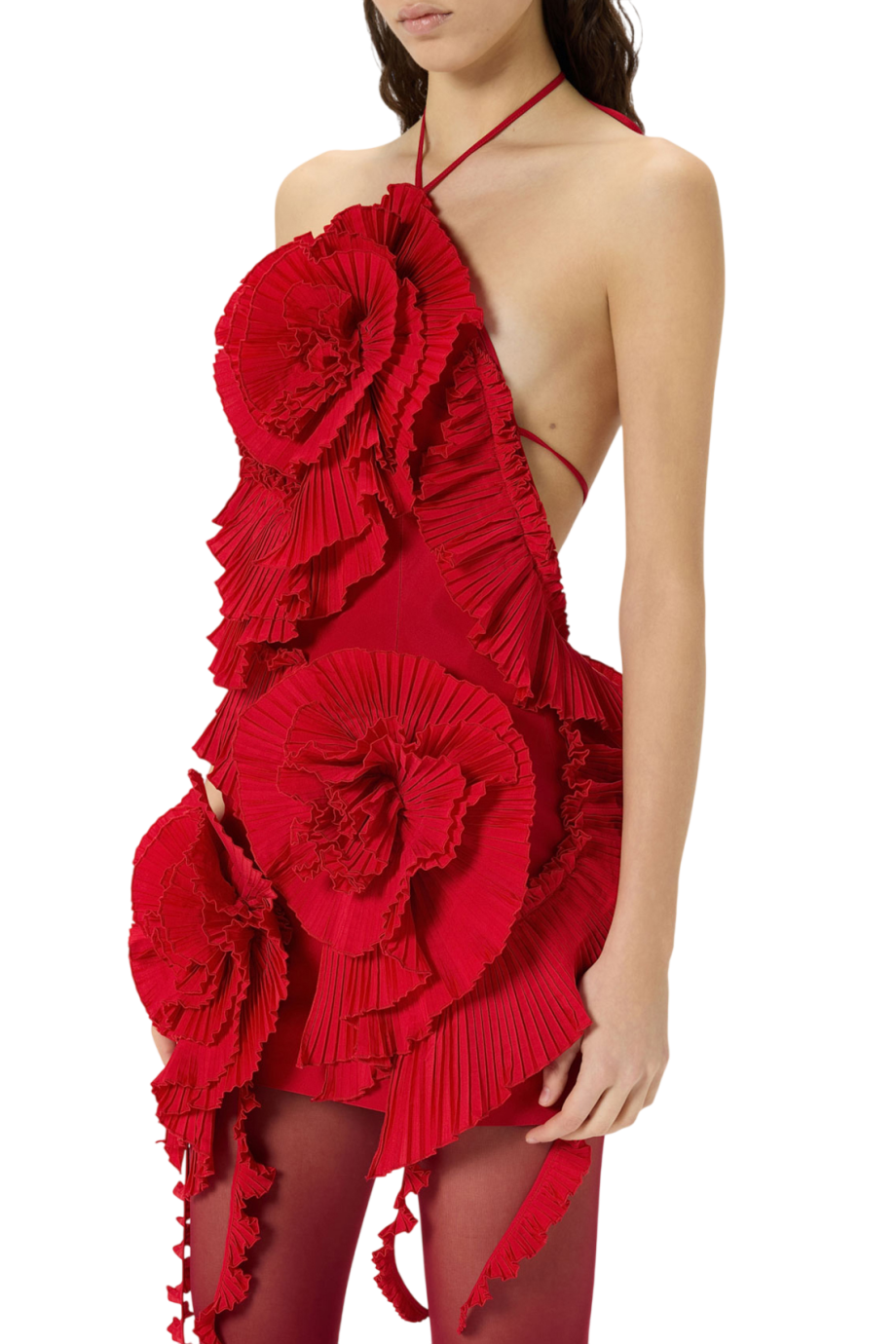 Appliquéd taffeta mini dress in lipstick red