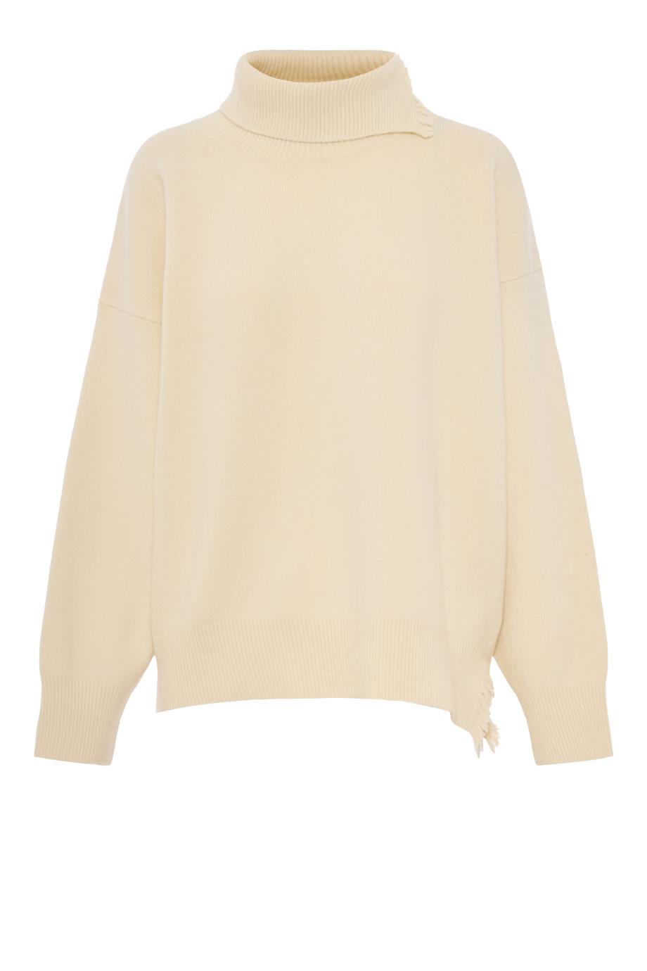 Raw-edge wool-blend turtleneck in off white