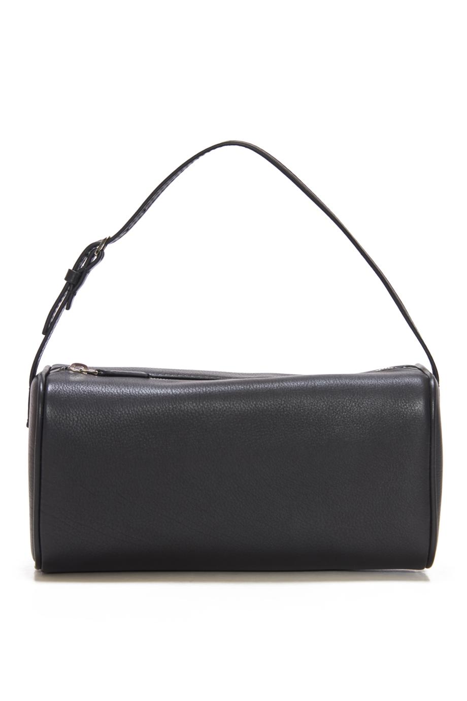 90's grained leather top handle bag in black