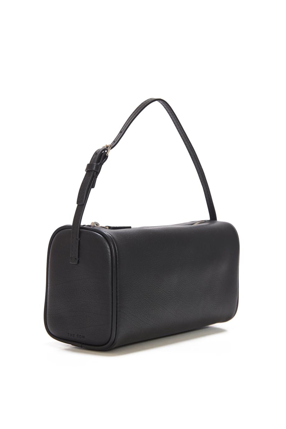 90's grained leather top handle bag in black
