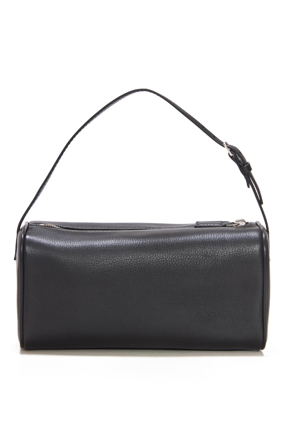 90's grained leather top handle bag in black