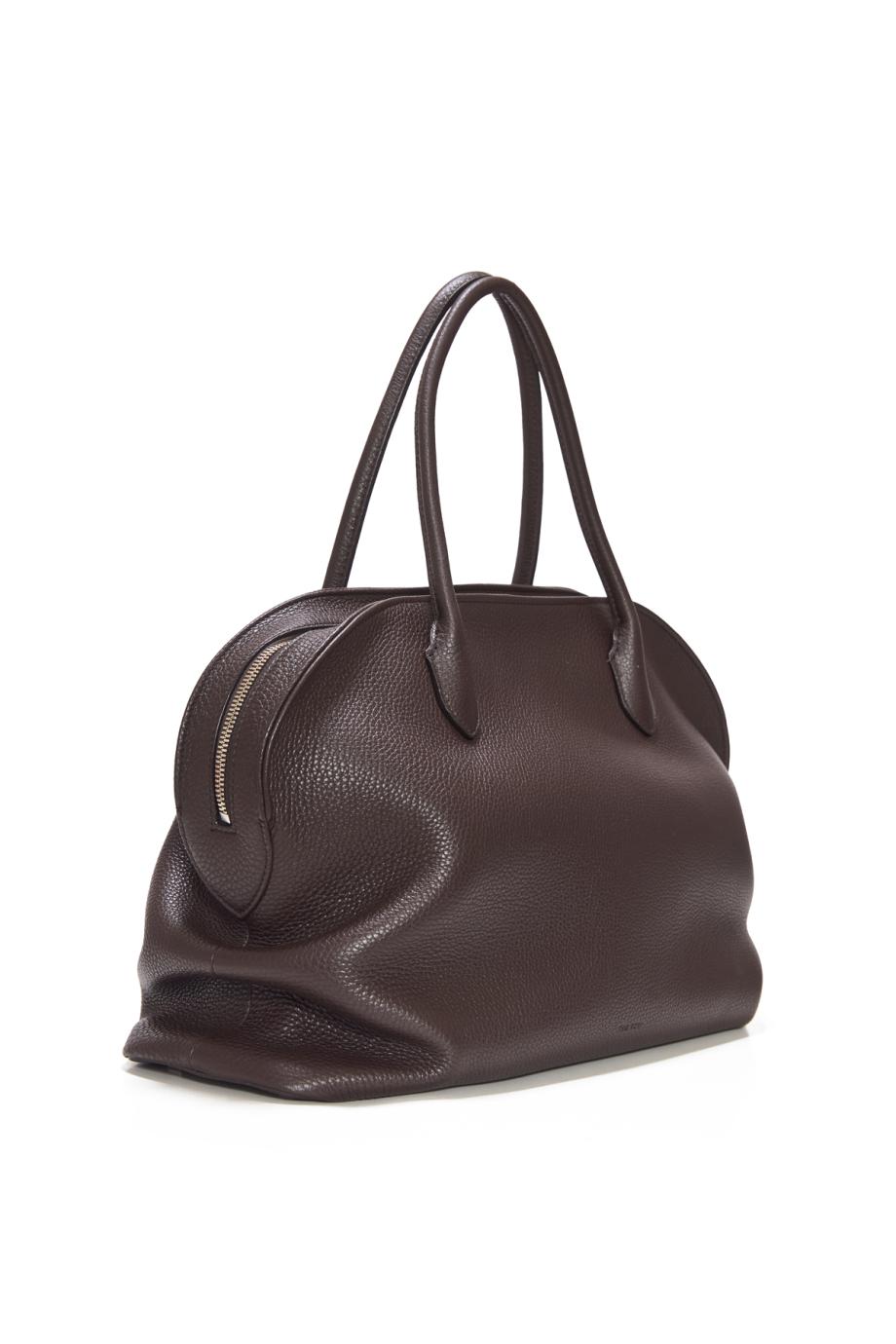 Agnes 15 grained leather top handle bag in dark brown