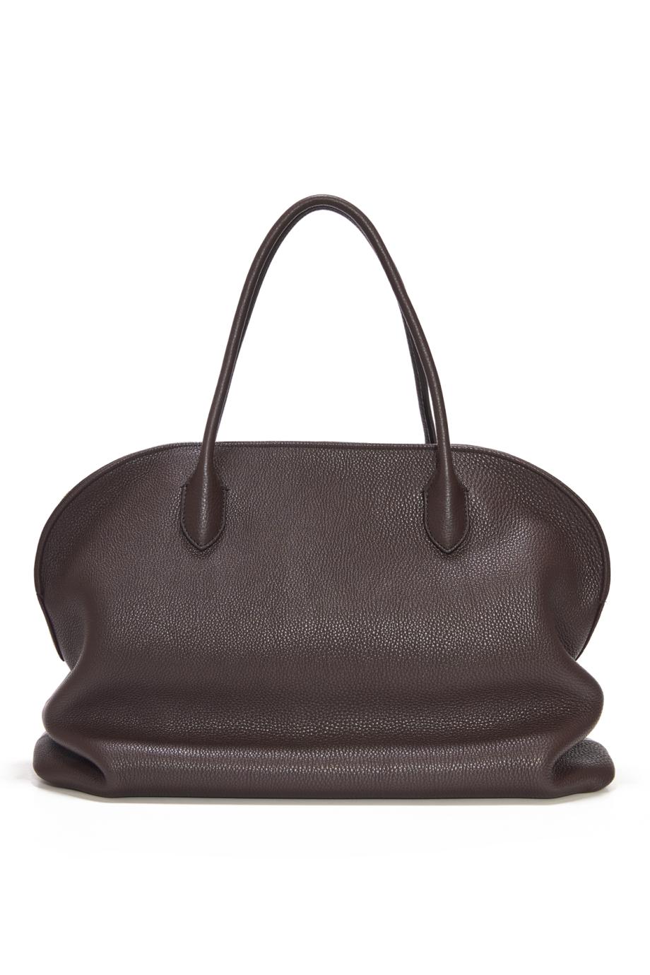 Agnes 15 grained leather top handle bag in dark brown