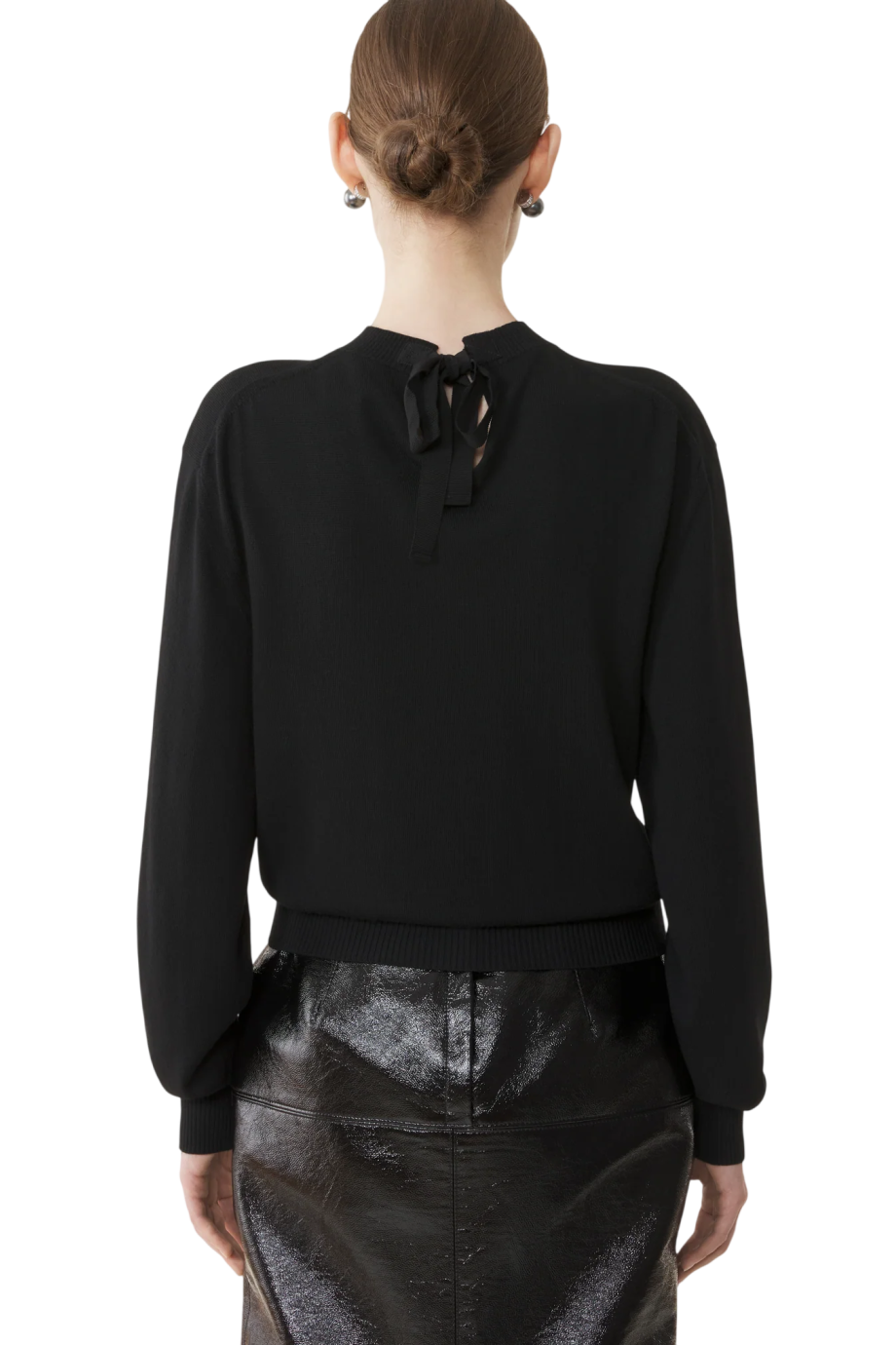 Grosgrain-trimmed merino wool-blend sweater in black