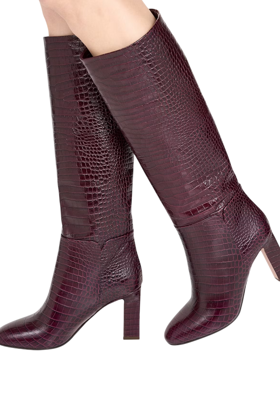 Sellier 85 croc-embossed leather boots in rich plum
