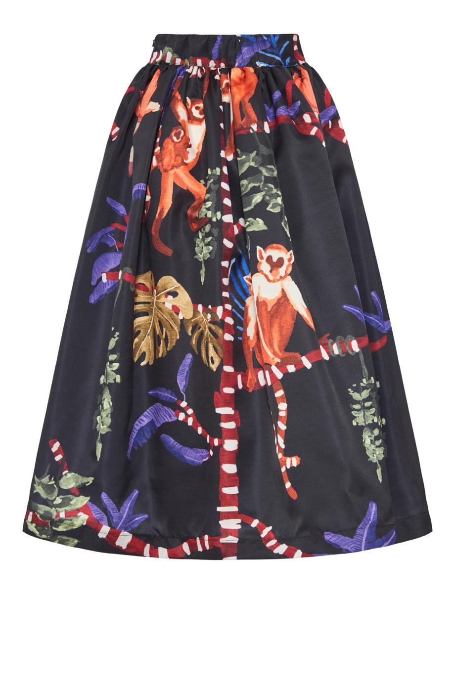Printed flared midi skirt in black