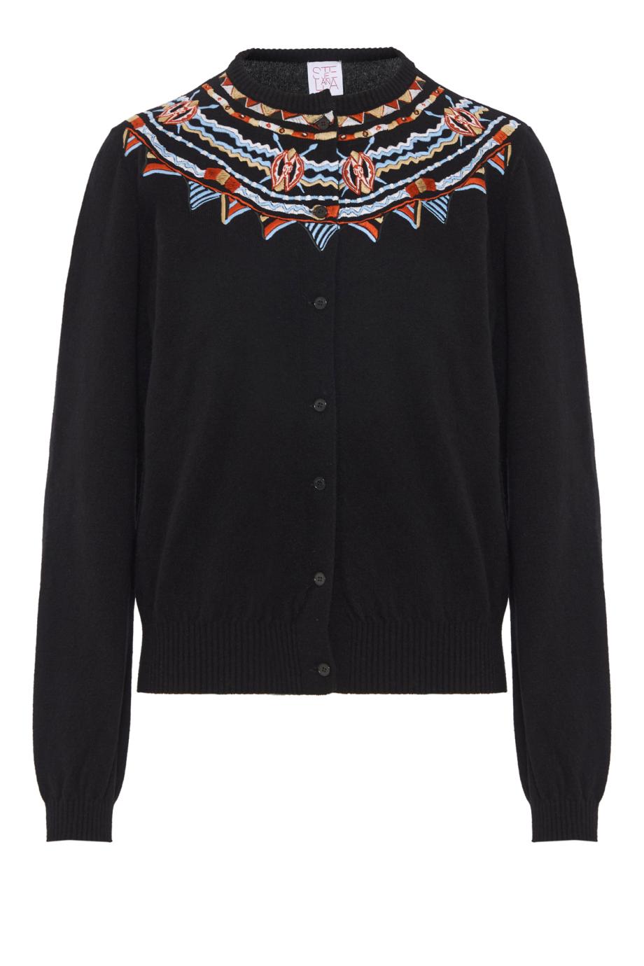 Embroidered wool-blend cardigan in midnight