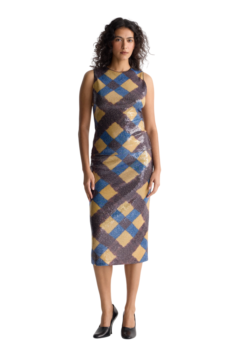 Bianca sequin midi skirt in caraway plaid