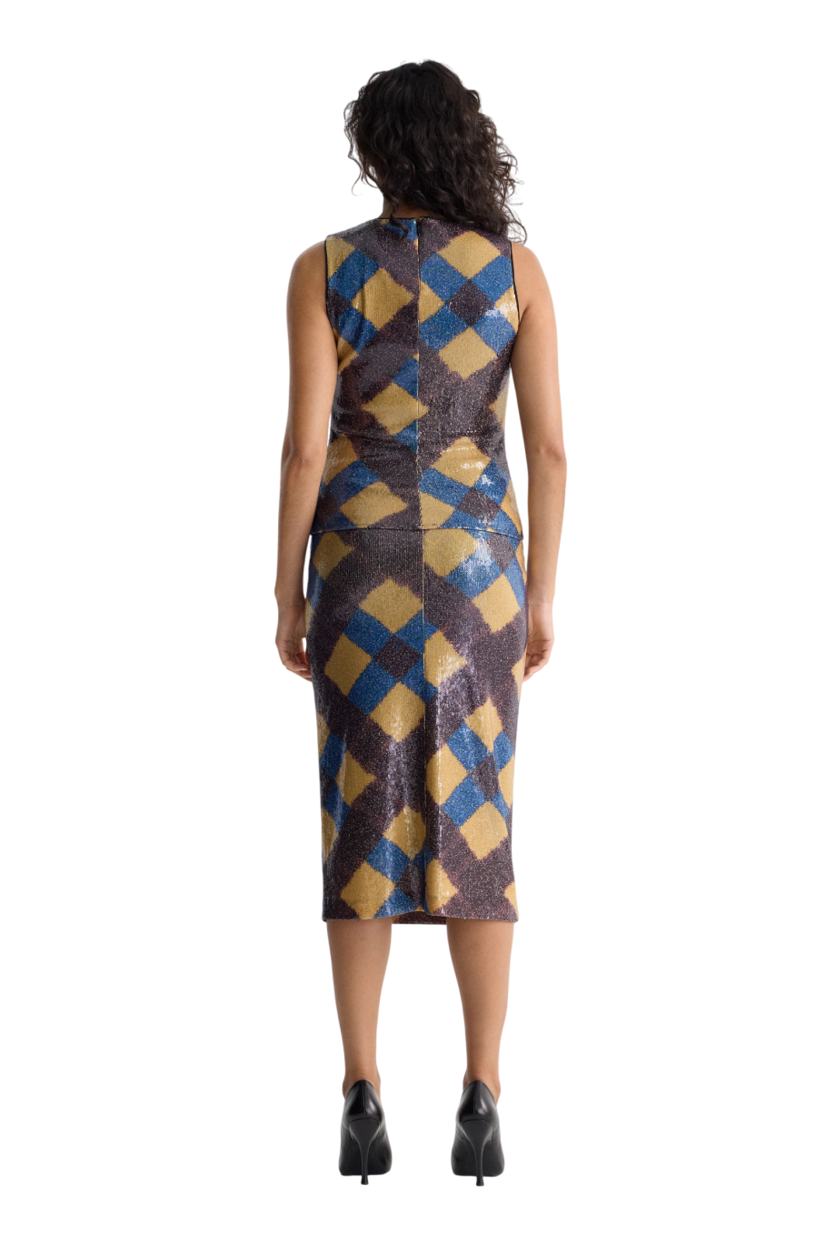 Bianca sequin midi skirt in caraway plaid