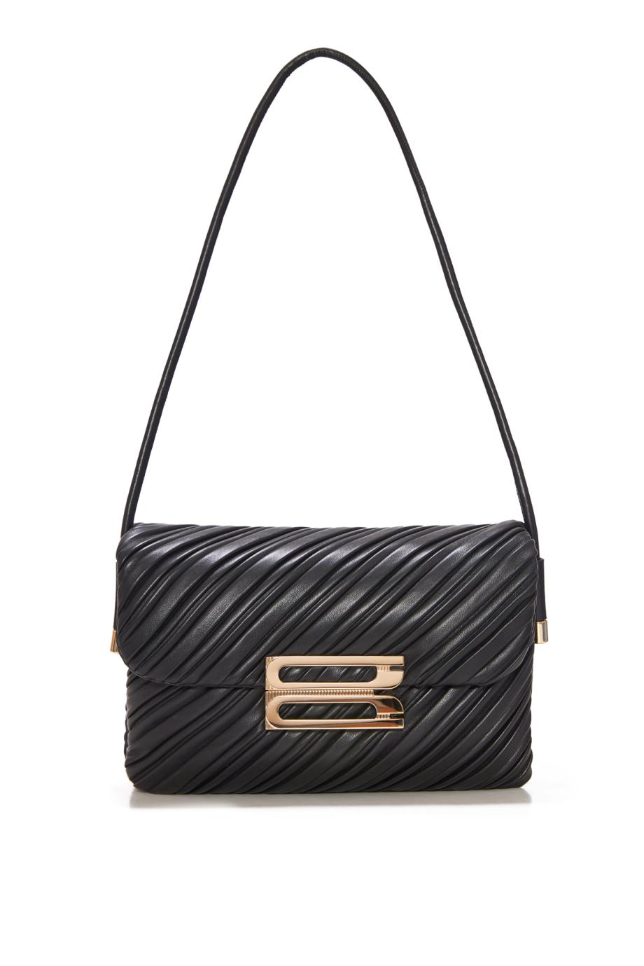 Soft Dorian pleated nappa leather shoulder bag in black