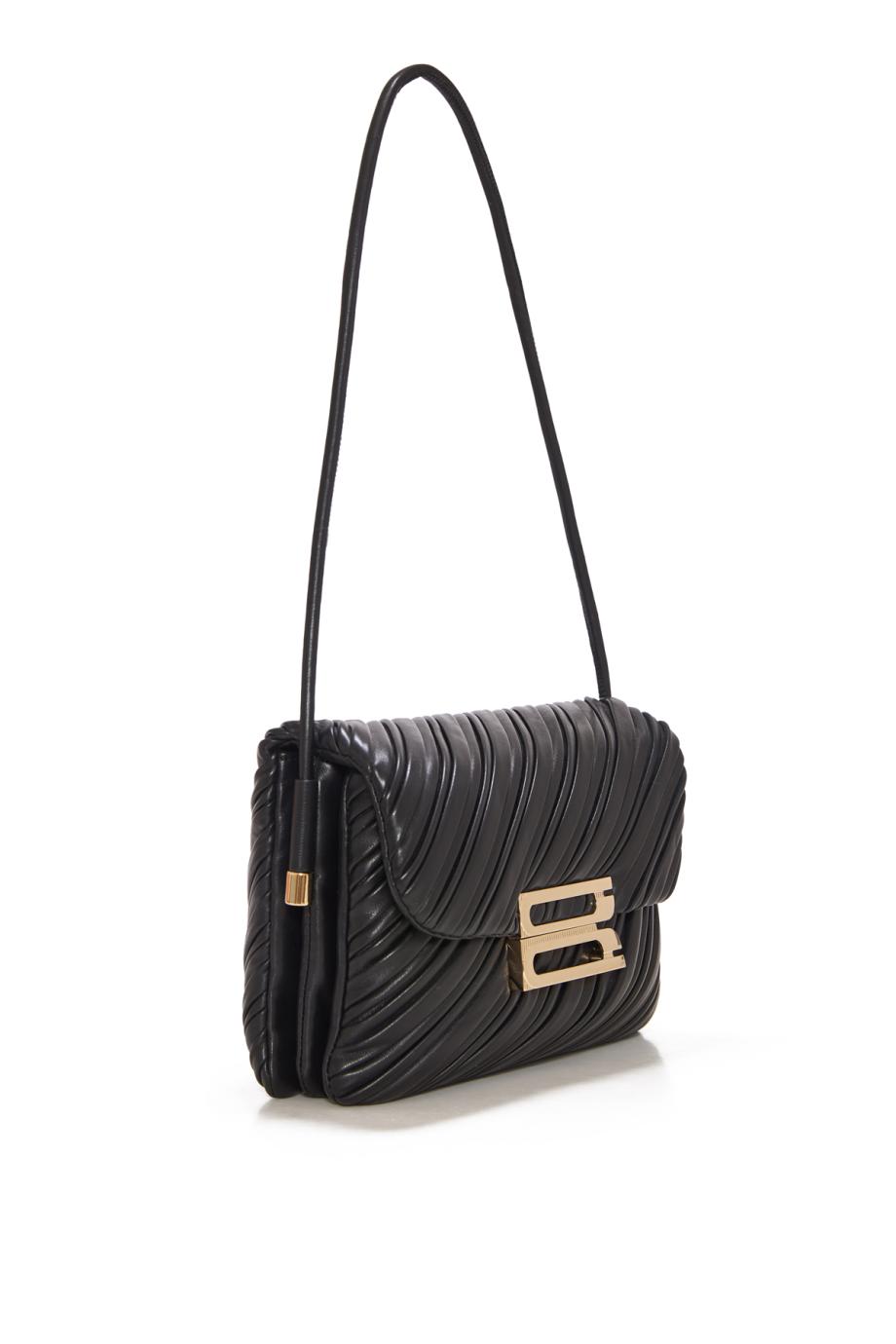 Soft Dorian pleated nappa leather shoulder bag in black