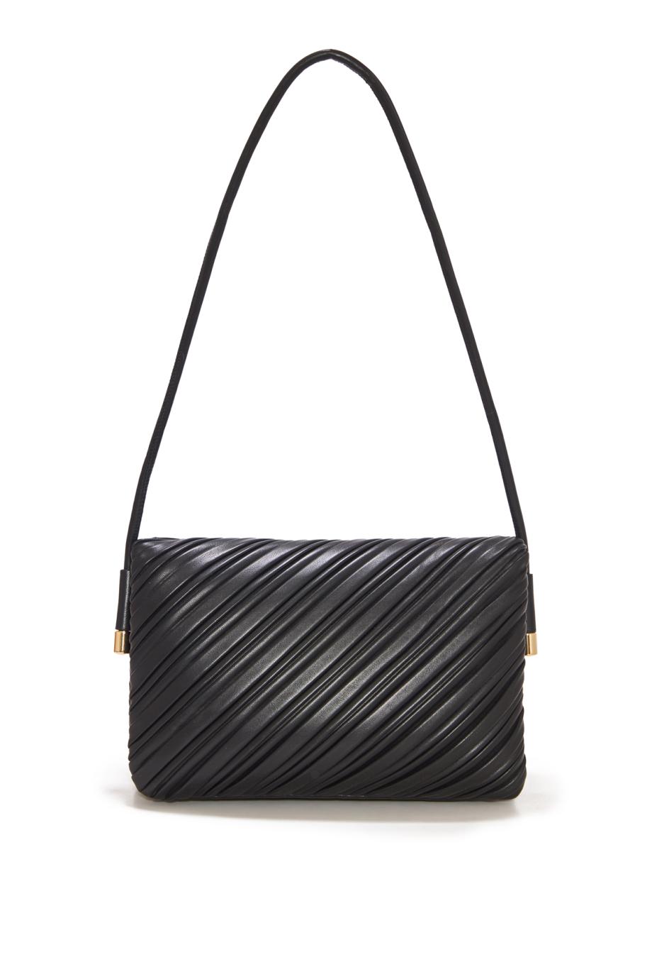 Soft Dorian pleated nappa leather shoulder bag in black
