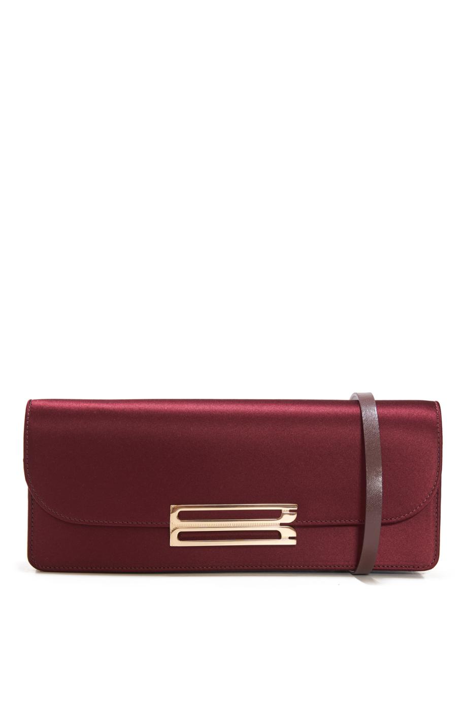 Dorian East-West satin clutch in dark burgundy