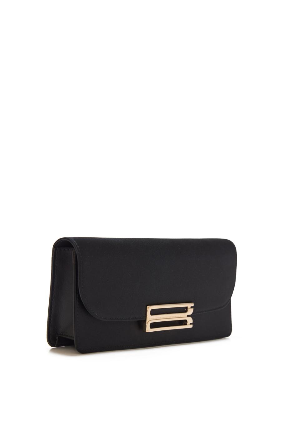 Dorian East-West satin clutch in black