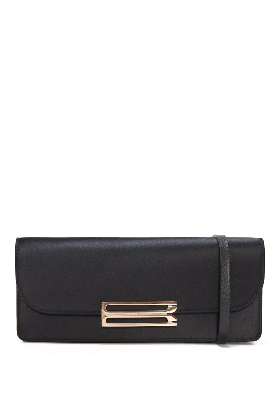 Dorian East-West satin clutch in black