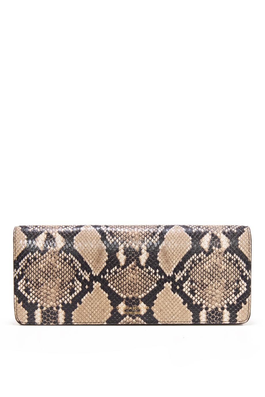 Dorian East-West snake-print leather clutch in natural brown