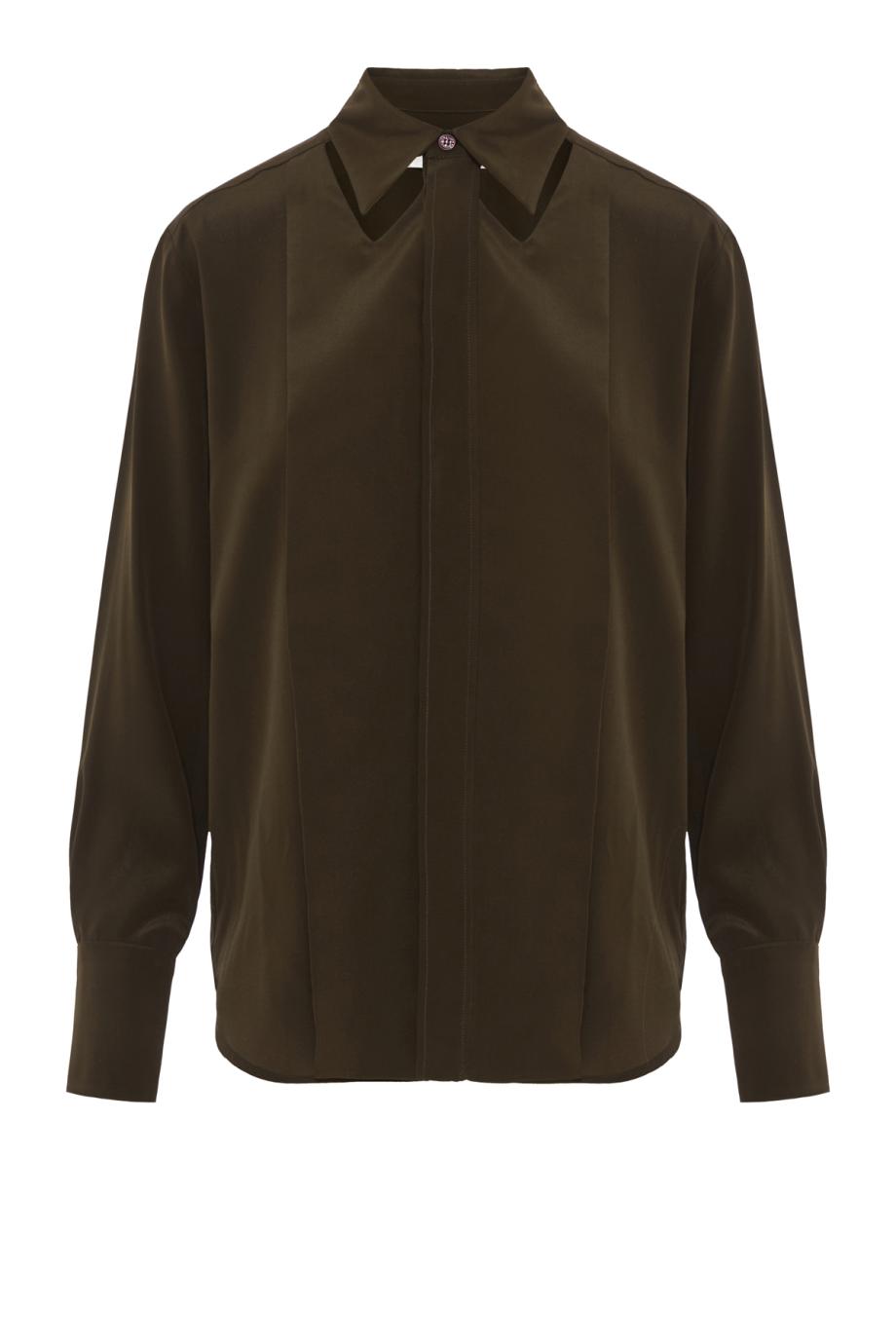 Cut-out collar silk blouse in marsh green