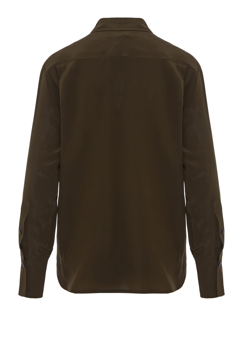 Cut-out collar silk blouse in marsh green