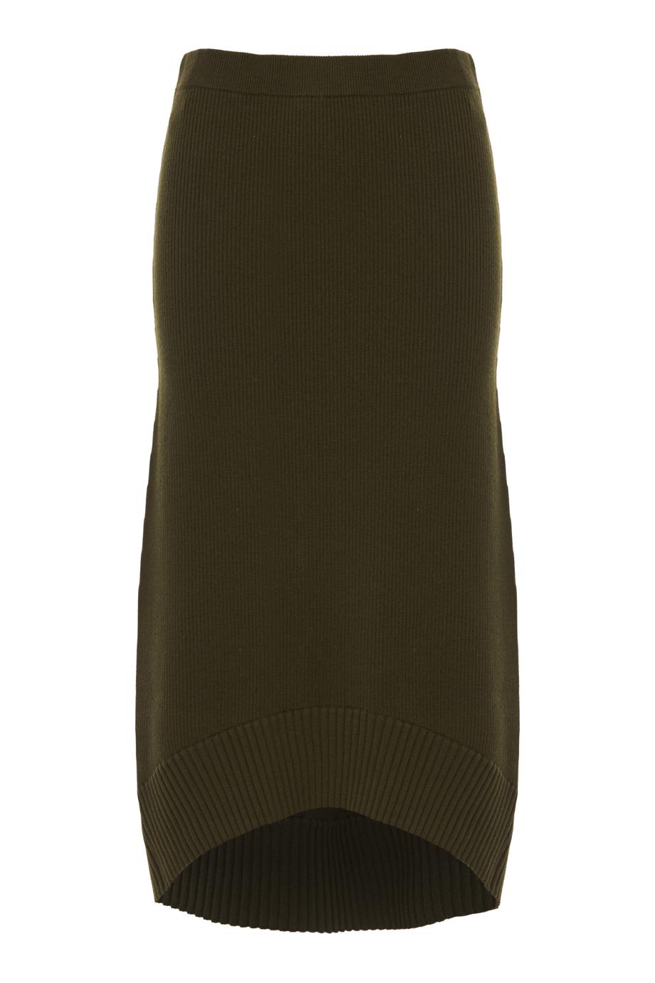 Ribbed merino wool-blend midi skirt in marsh green