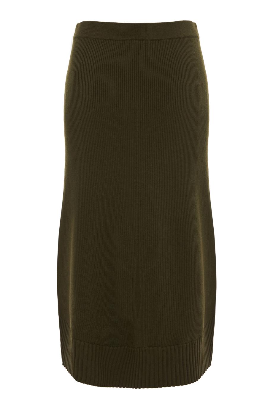 Ribbed merino wool-blend midi skirt in marsh green