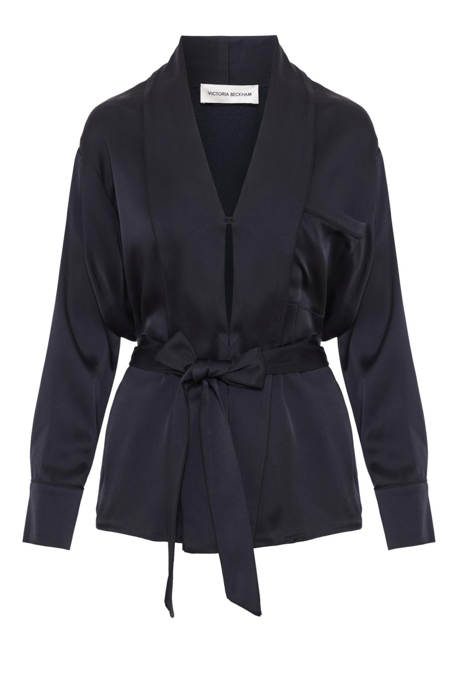 Alba belted satin blouse in midnight