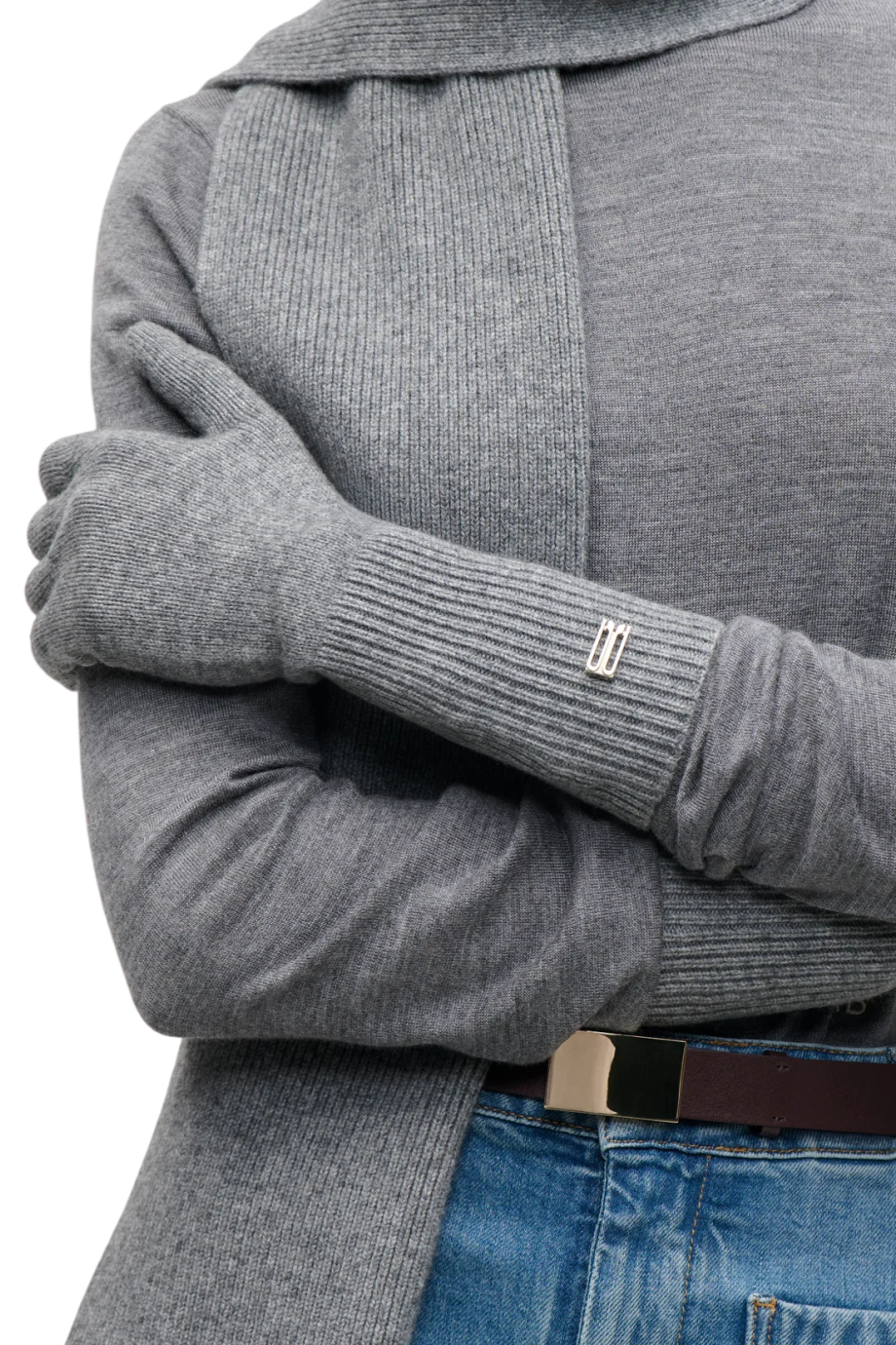 Wool-blend gloves in mid grey marl