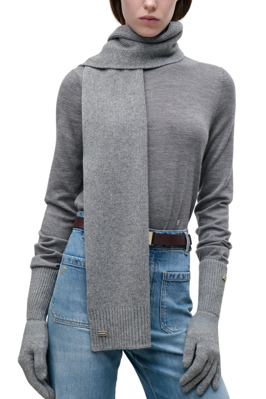 Wool-blend scarf in mid grey marl