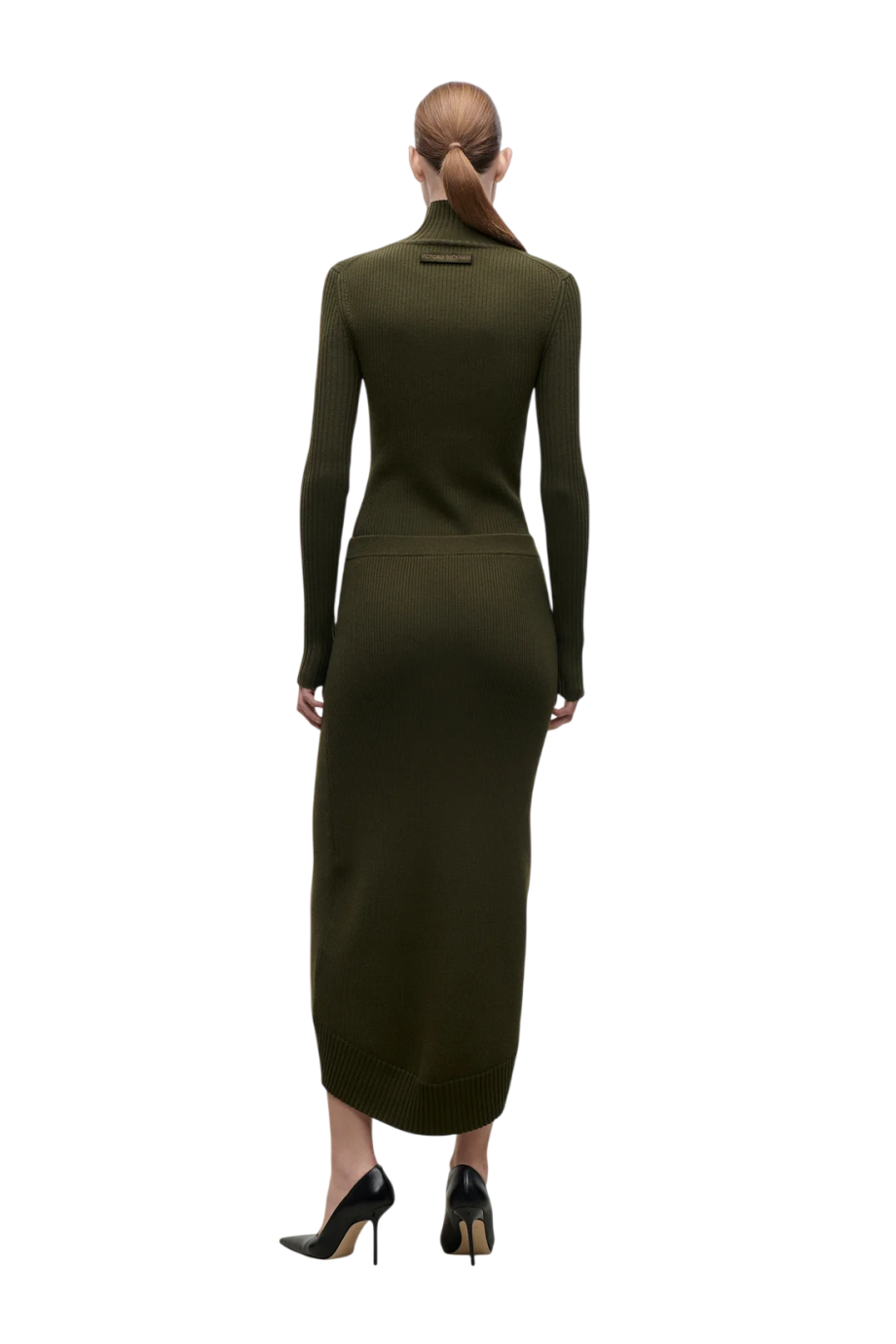 Ribbed merino wool-blend midi skirt in marsh green