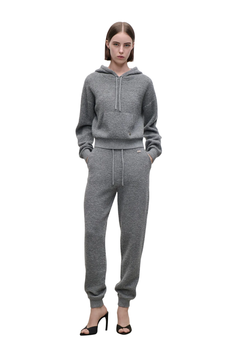 Lana wool-blend hoodie in mid grey marl