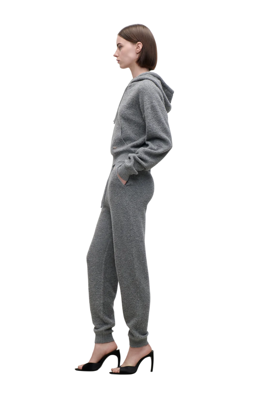 Lana wool-blend hoodie in mid grey marl