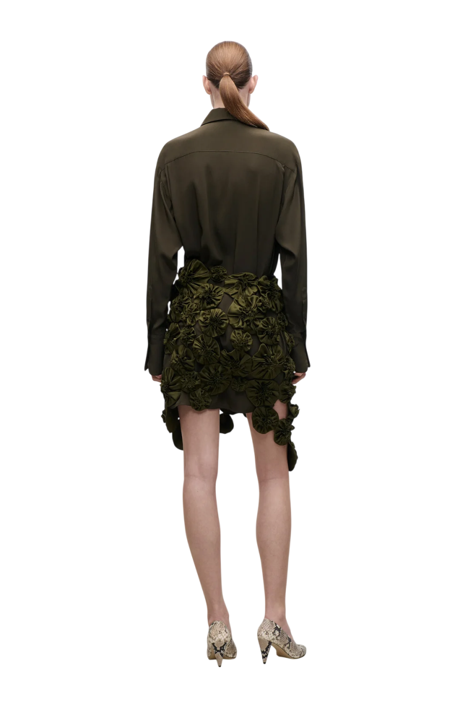 Cut-out collar silk blouse in marsh green