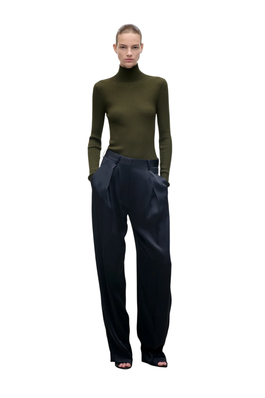 Cecilia crepe wide-leg pants in midnight