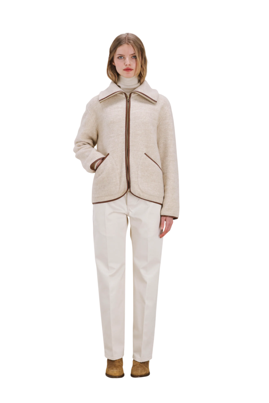 Liolie cashmere zip jacket in taupe