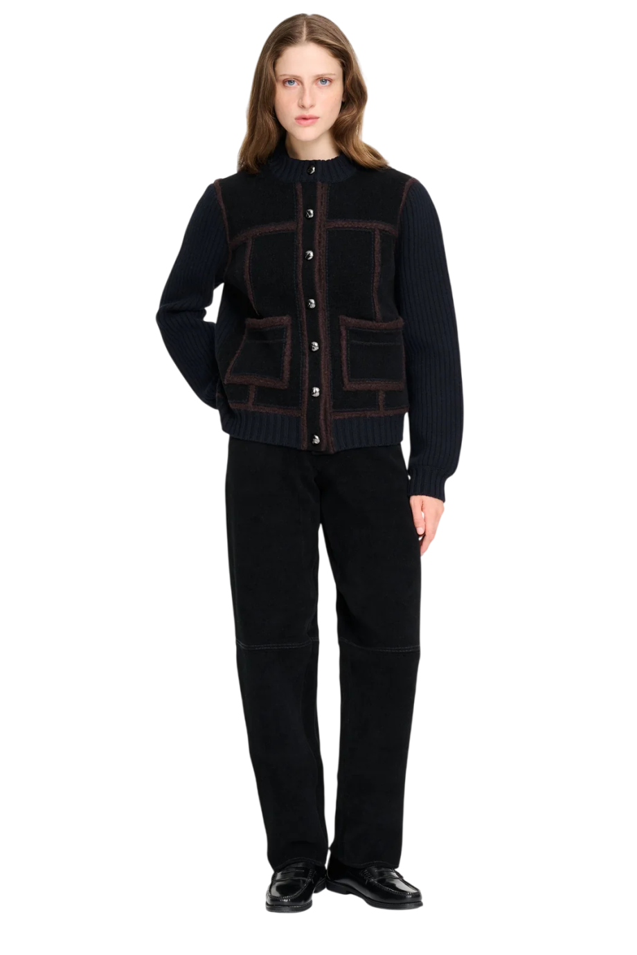 Shearling-effect cashmere and cotton jacket in vert