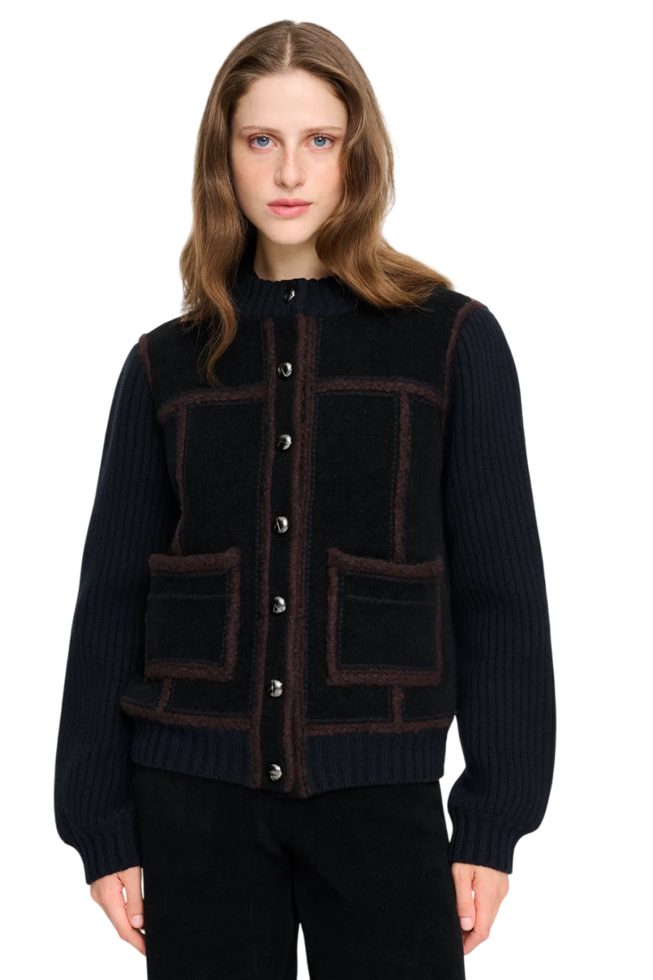 Shearling-effect cashmere and cotton jacket in vert