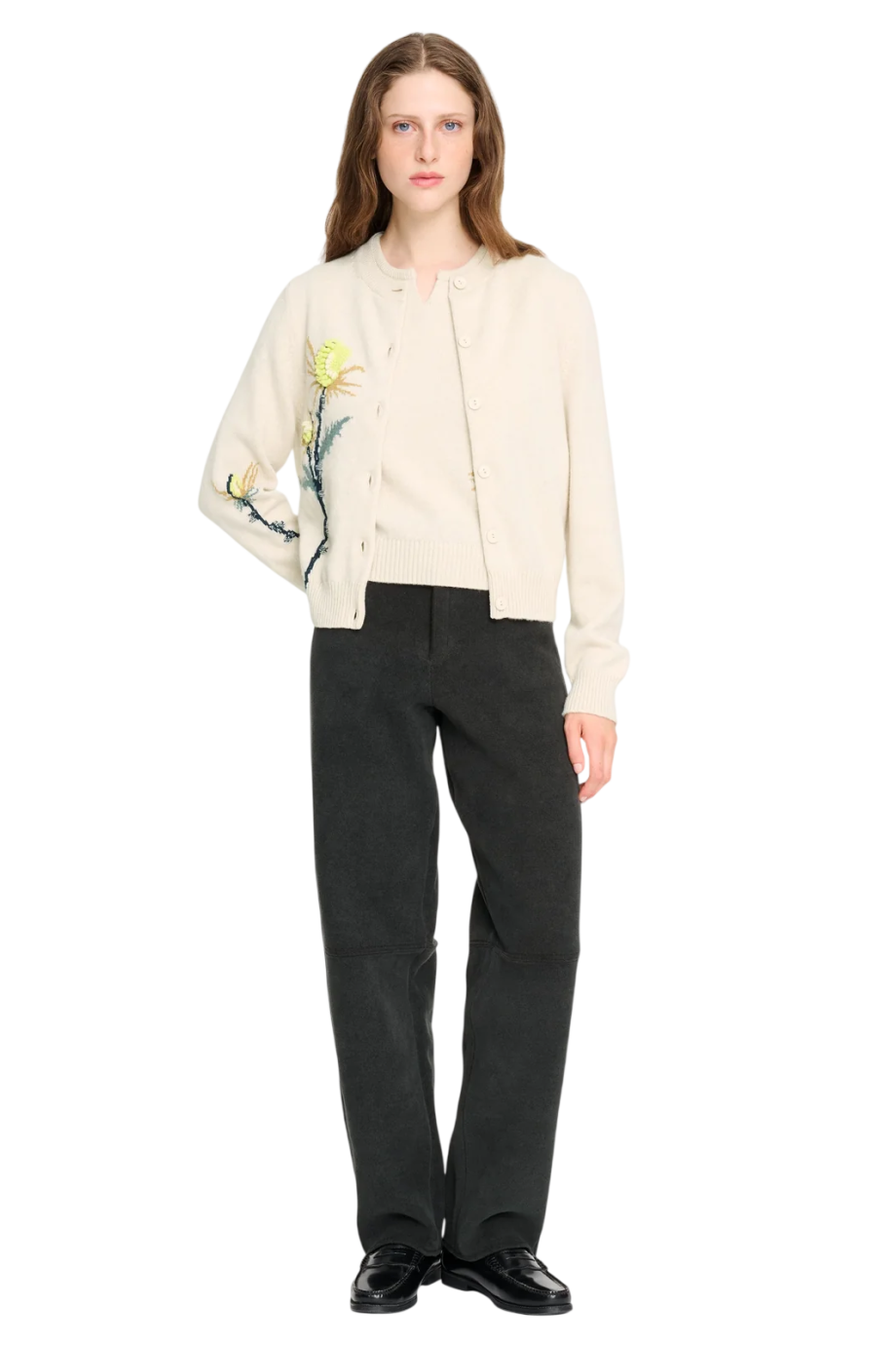 Bubble knit cashmere cardigan in gesso